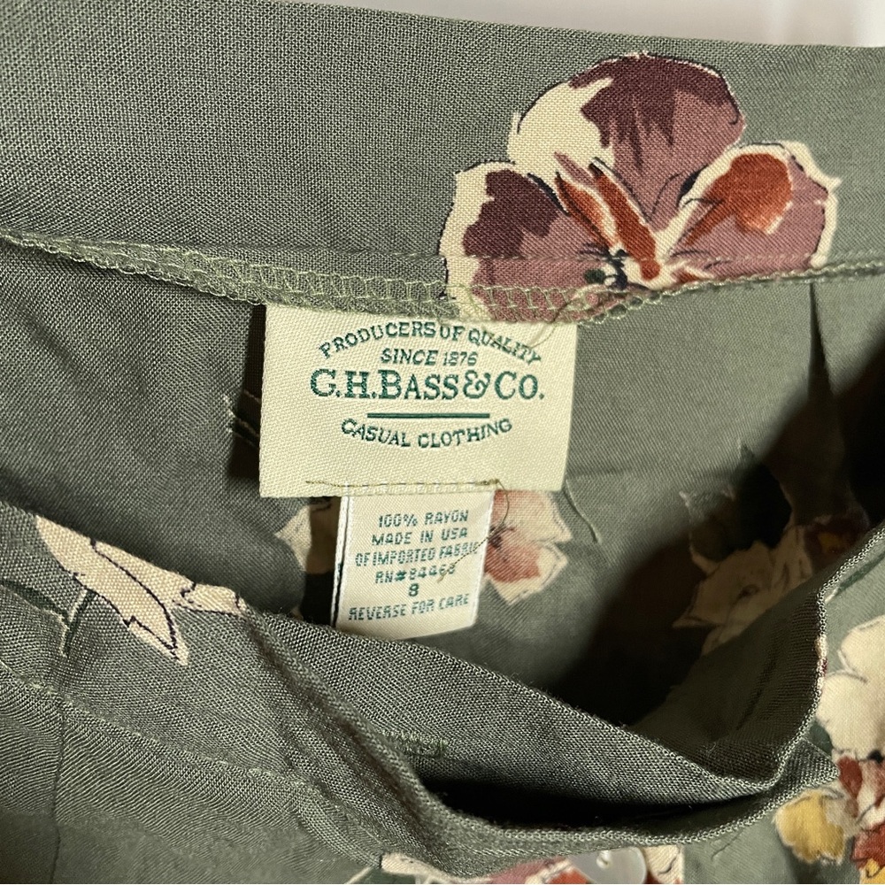 Vintage G.H. Bass & Co. Olive Floral Maxi Skirt Pearl Button Small - Picture 3 of 8